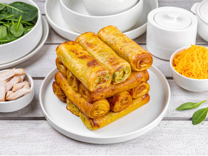 Запечённые блинчики с суфле из куриного филе и шпината