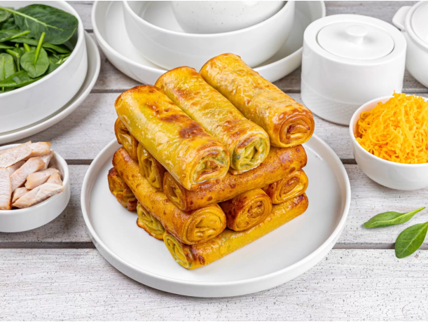 Запечённые блинчики с суфле из куриного филе и шпината
